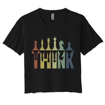 Think Retro Vintage Chess Pieces Player Gifts Chess Coach Crop Top