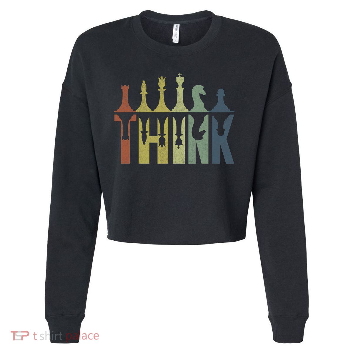 Think Retro Vintage Chess Pieces Player Gifts Chess Coach Cropped Pullover Crew