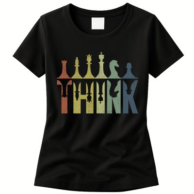 Think Retro Vintage Chess Pieces Player Gifts Chess Coach Womens T-Shirt