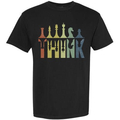 Think Retro Vintage Chess Pieces Player Gifts Chess Coach Garment-Dyed Heavyweight T-Shirt