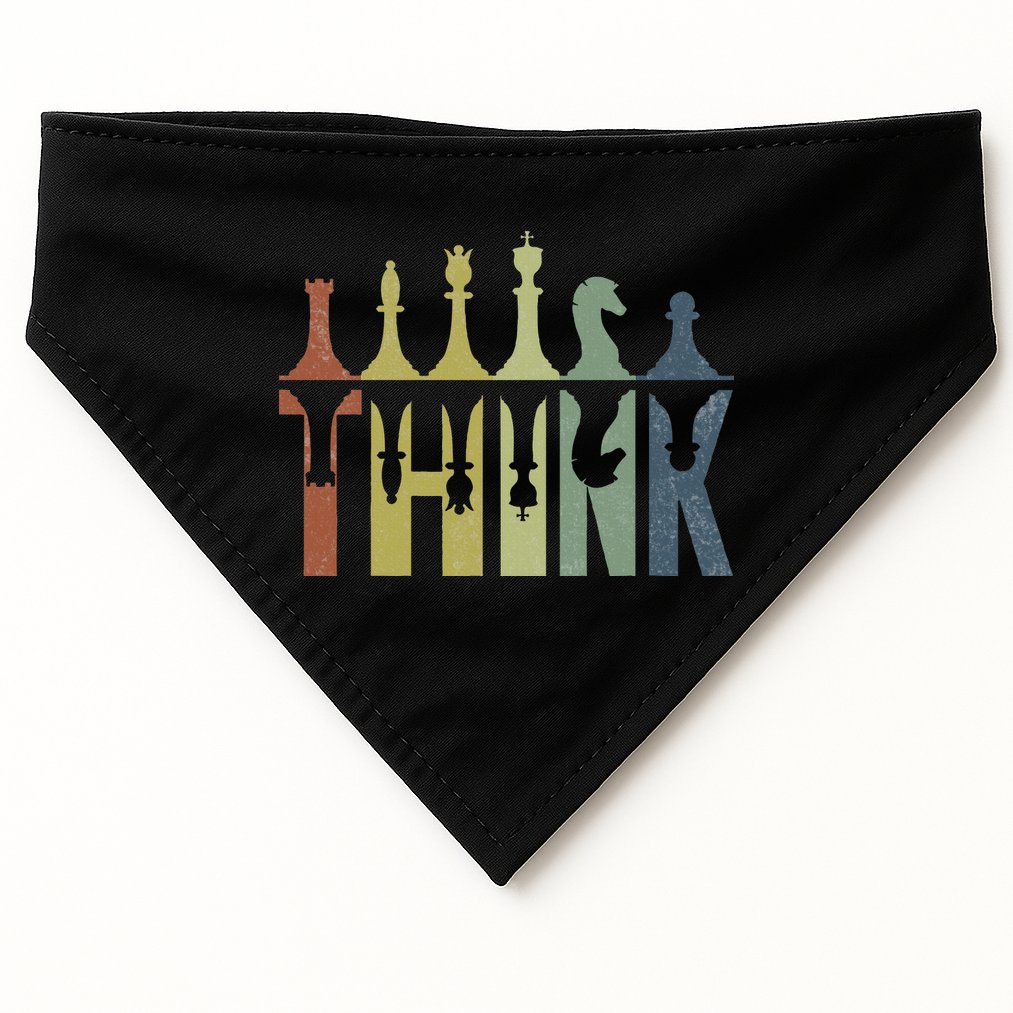 Think Retro Vintage Chess Pieces Player Gifts Chess Coach USA-Made Doggie Bandana