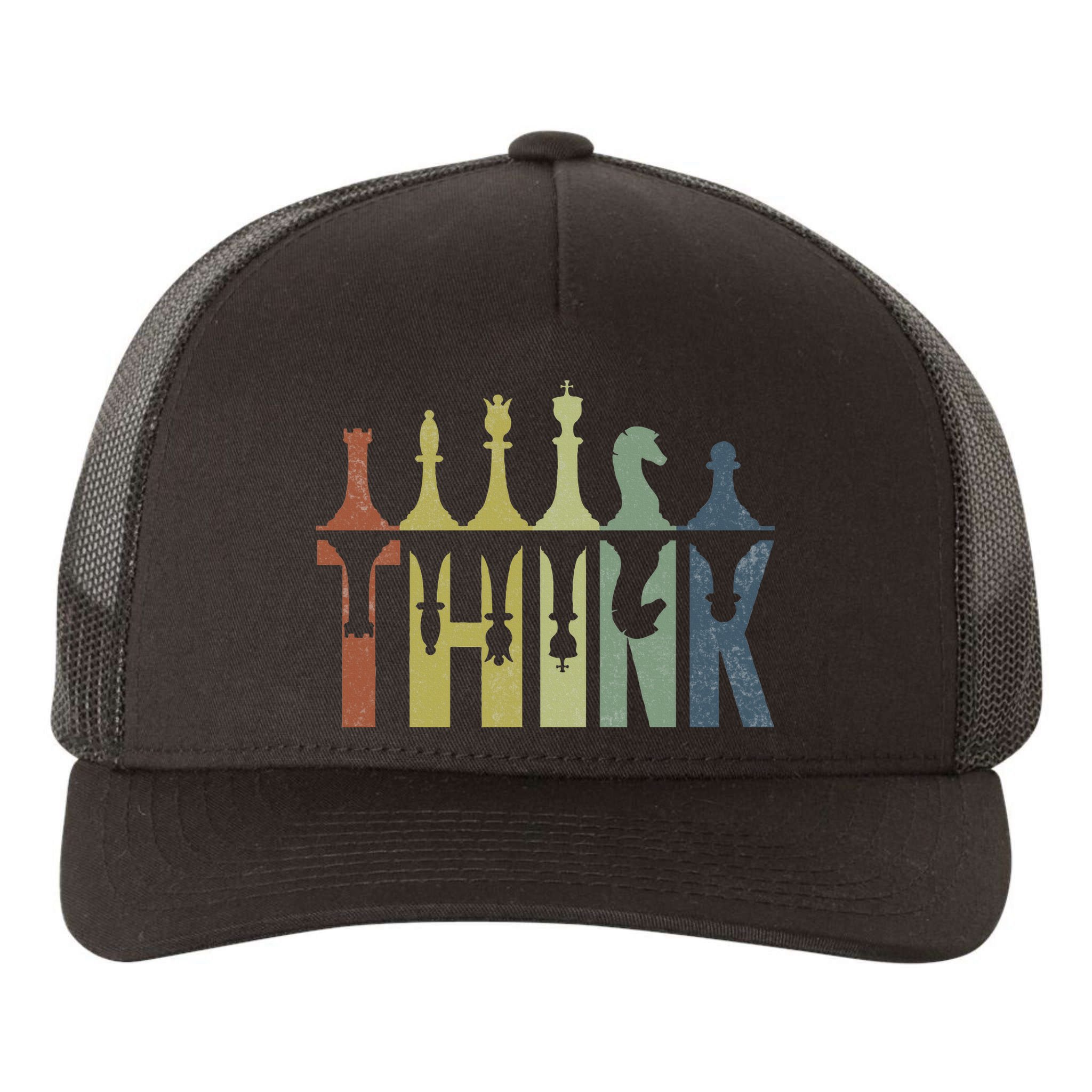 Think Retro Vintage Chess Pieces Player Gifts Chess Coach Yupoong Adult 5-Panel Trucker Hat