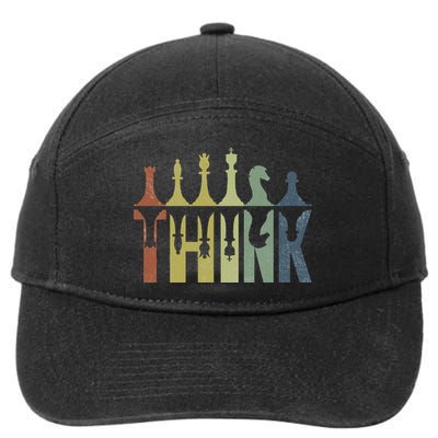 Think Retro Vintage Chess Pieces Player Gifts Chess Coach 7-Panel Snapback Hat
