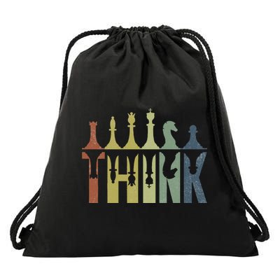 Think Retro Vintage Chess Pieces Player Gifts Chess Coach Drawstring Bag