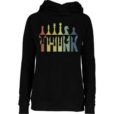 Think Retro Vintage Chess Pieces Player Gifts Chess Coach Womens Funnel Neck Pullover Hood