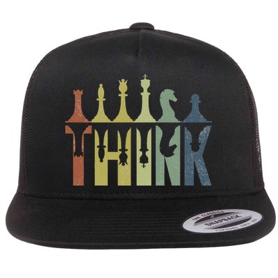 Think Retro Vintage Chess Pieces Player Gifts Chess Coach Flatbill Hat