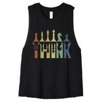 Think Retro Vintage Chess Pieces Player Gifts Chess Coach Women's Racerback Cropped Tank