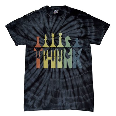 Think Retro Vintage Chess Pieces Player Gifts Chess Coach Tie-Dye T-Shirt