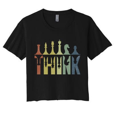 Think Retro Vintage Chess Pieces Player Gifts Chess Coach Crop Top