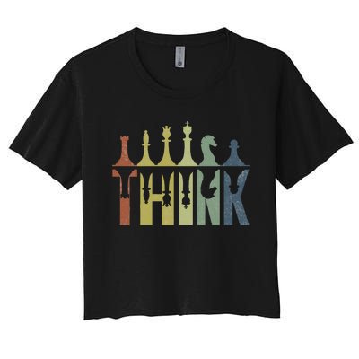 Think Retro Vintage Chess Pieces Player Gifts Chess Coach Women's Crop Top Tee