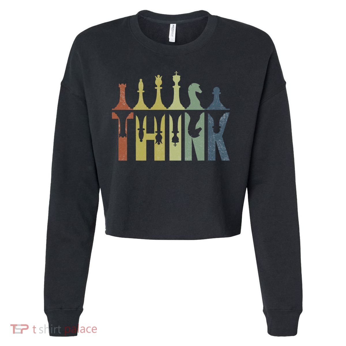 Think Retro Vintage Chess Pieces Player Gifts Chess Coach Cropped Pullover Crew
