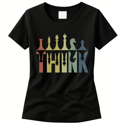 Think Retro Vintage Chess Pieces Player Gifts Chess Coach Womens T-Shirt