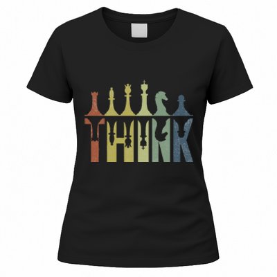 Think Retro Vintage Chess Pieces Player Gifts Chess Coach Women's T-Shirt