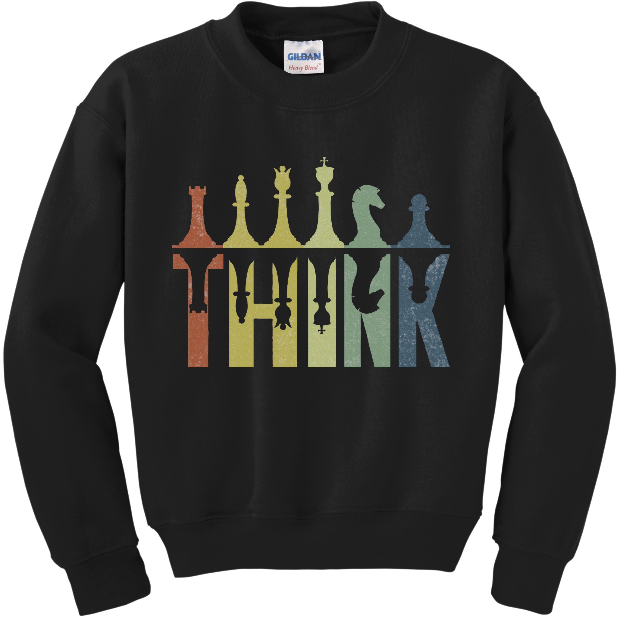 Think Retro Vintage Chess Pieces Player Gifts Chess Coach Kids Sweatshirt