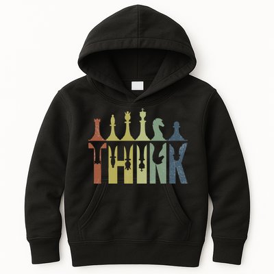 Think Retro Vintage Chess Pieces Player Gifts Chess Coach Kids Hoodie