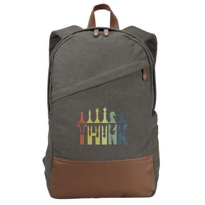 Think Retro Vintage Chess Pieces Player Gifts Chess Coach Cotton Canvas Backpack