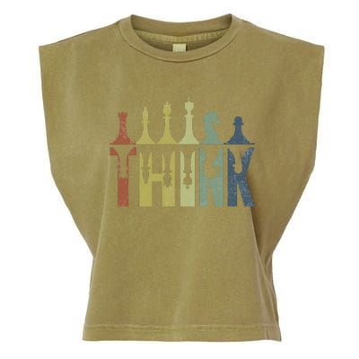 Think Retro Vintage Chess Pieces Player Gifts Chess Coach Garment-Dyed Women's Muscle Tee