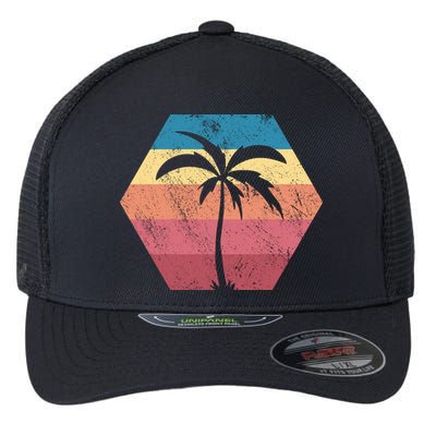 Tropical Retro Vintage Palm Trees Sunset Flexfit Unipanel Trucker Cap