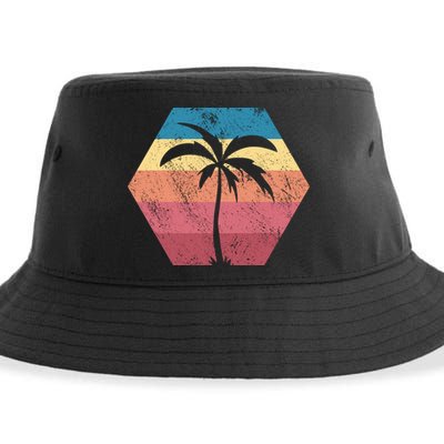 Tropical Retro Vintage Palm Trees Sunset Sustainable Bucket Hat
