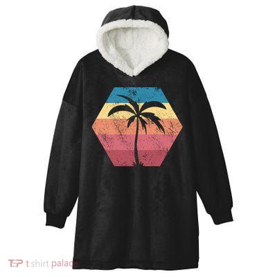Tropical Retro Vintage Palm Trees Sunset Hooded Wearable Blanket