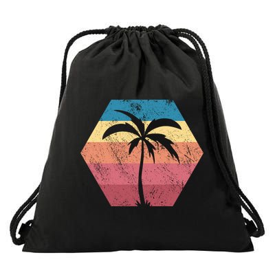Tropical Retro Vintage Palm Trees Sunset Drawstring Bag