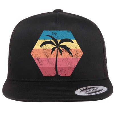 Tropical Retro Vintage Palm Trees Sunset Flatbill Hat