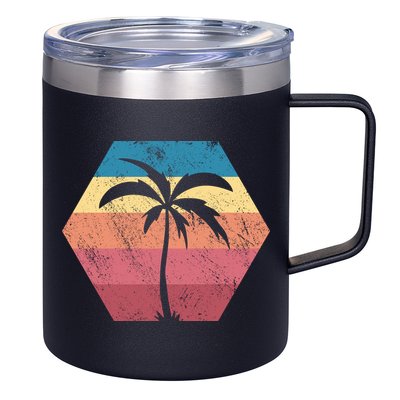Tropical Retro Vintage Palm Trees Sunset 12oz Stainless Steel Coffee Mug