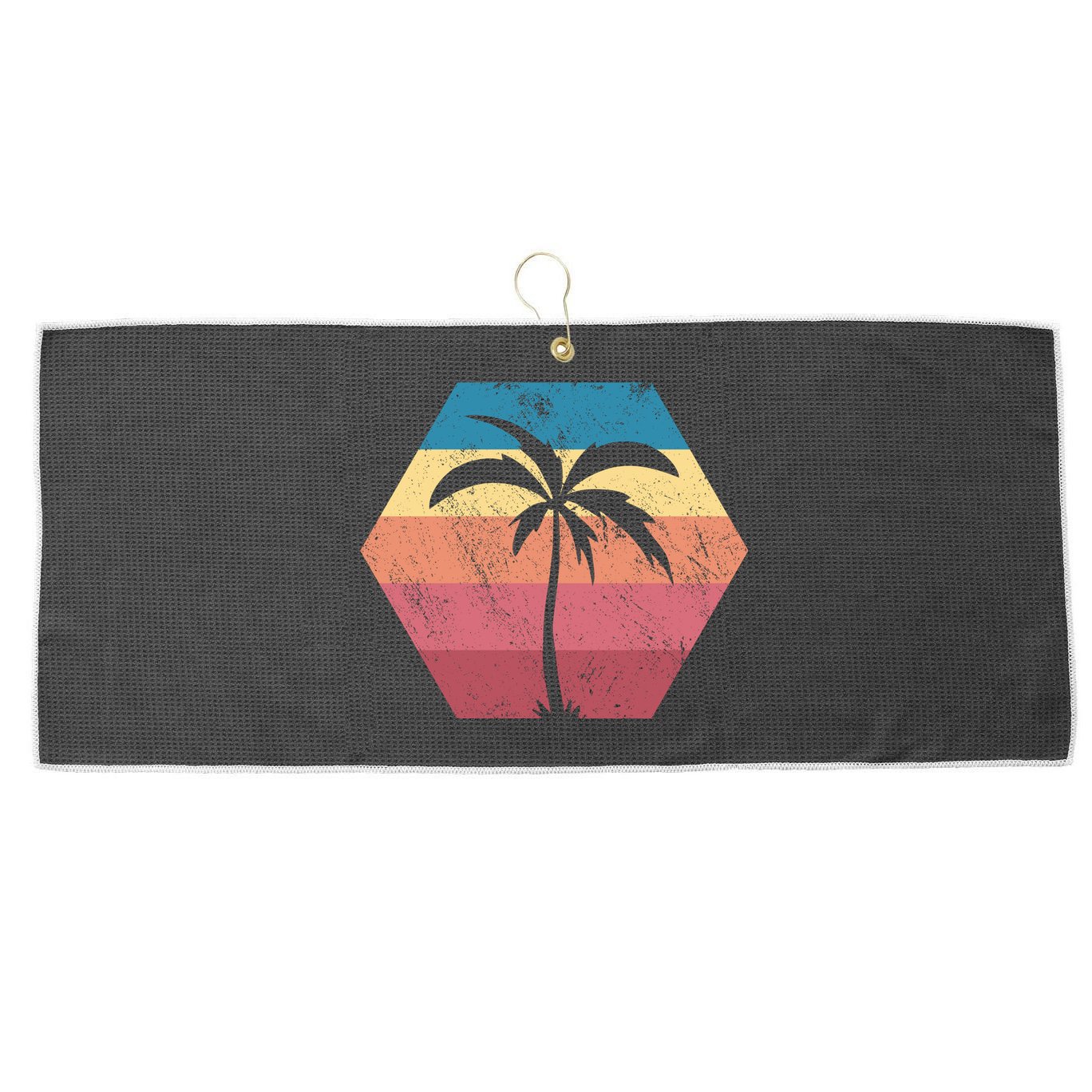 Tropical Retro Vintage Palm Trees Sunset Large Microfiber Waffle Golf Towel