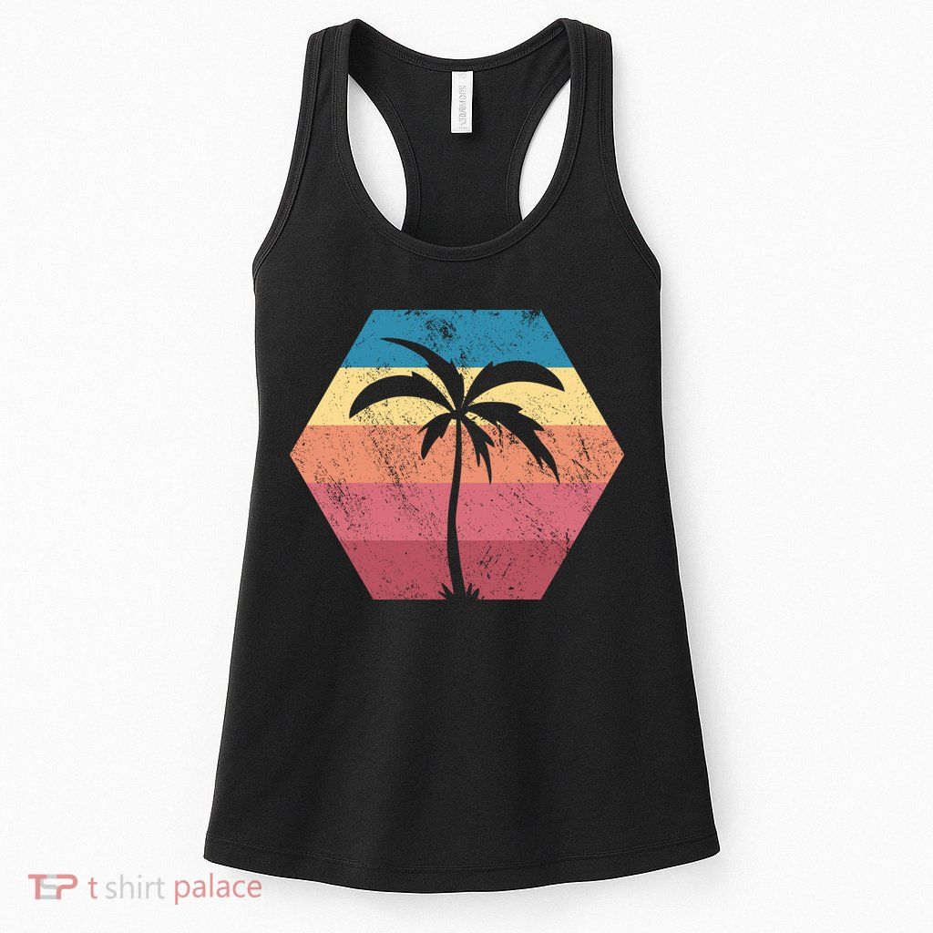 Tropical Retro Vintage Palm Trees Sunset Womens Tank Top