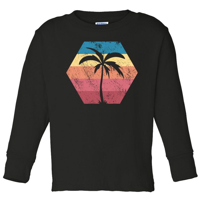 Tropical Retro Vintage Palm Trees Sunset Toddler Long Sleeve Shirt