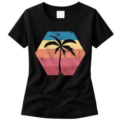 Tropical Retro Vintage Palm Trees Sunset Womens T-Shirt