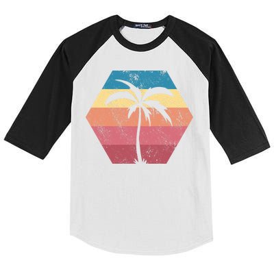 Tropical Retro Vintage Palm Trees Sunset Kids Colorblock Raglan Jersey
