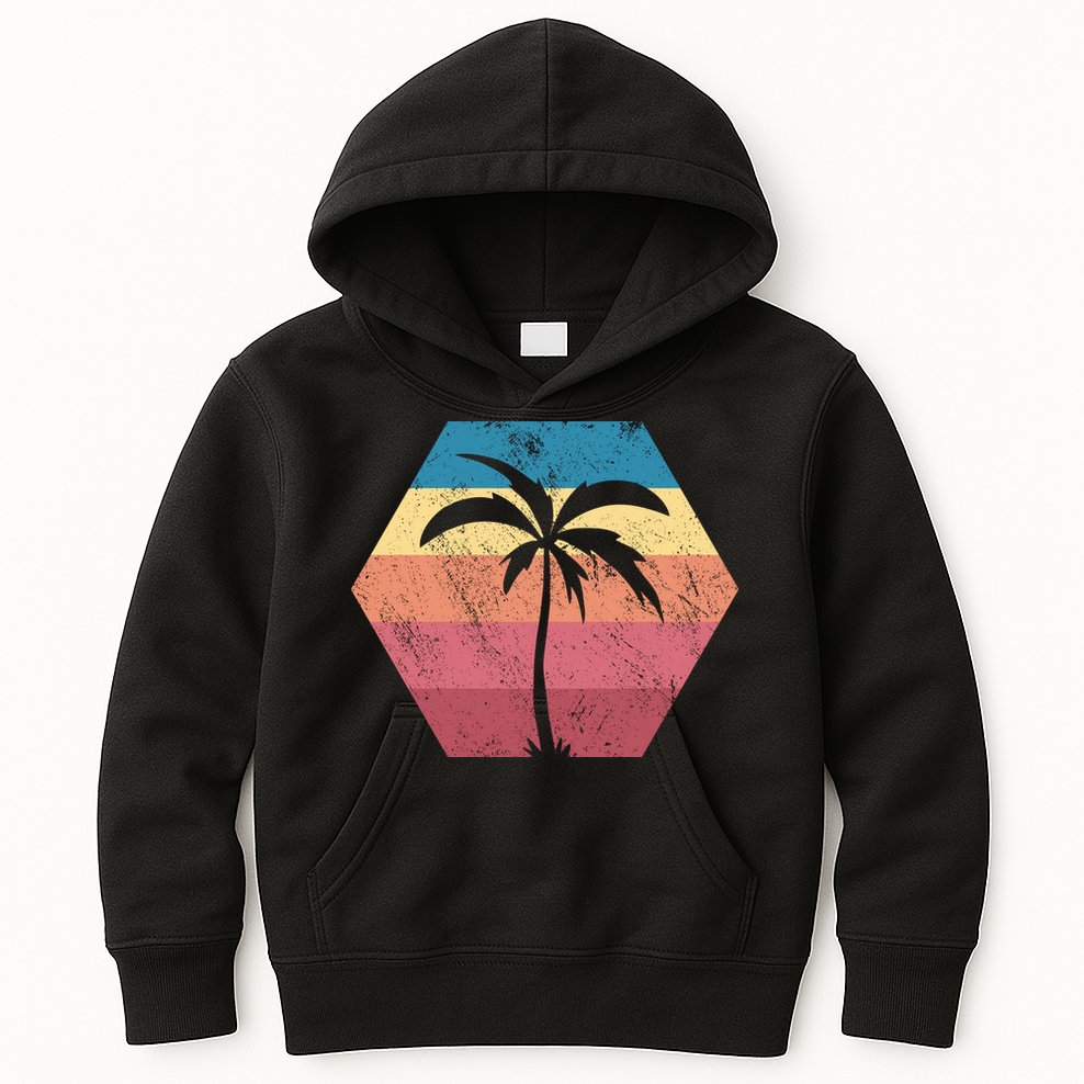 Tropical Retro Vintage Palm Trees Sunset Kids Hoodie