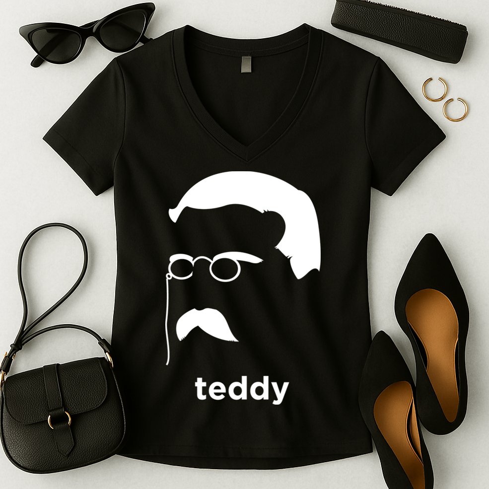 Teddy Roosevelt Vector Art American Women's V-Neck T-Shirt