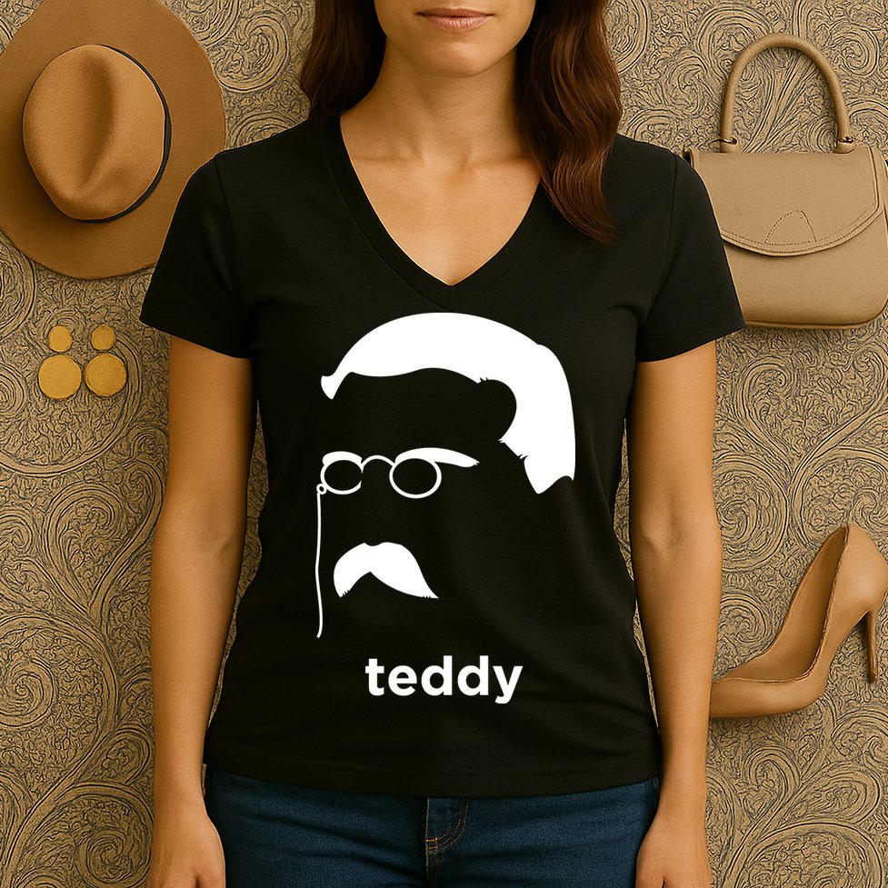 Teddy Roosevelt Vector Art American Women's V-Neck T-Shirt