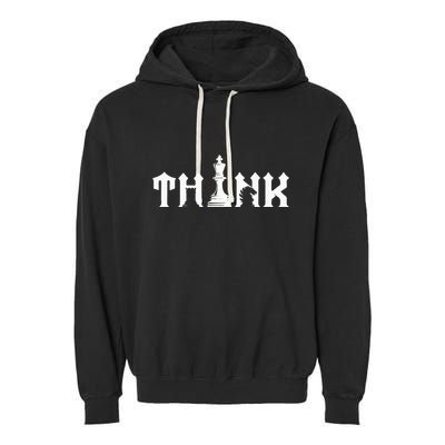 Think Retro Vintage Chess Pieces Player Gift Chess Lover Garment-Dyed Fleece Hoodie