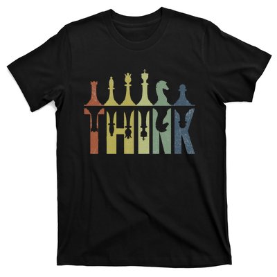 Think Retro Vintage Chess Pieces Player Gifts Chess Coach T-Shirt