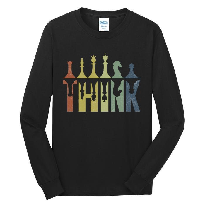 Think Retro Vintage Chess Pieces Player Gifts Chess Coach Tall Long Sleeve T-Shirt