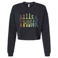 Think Retro Vintage Chess Pieces Player Gifts Chess Coach Cropped Pullover Crew