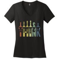 Think Retro Vintage Chess Pieces Player Gifts Chess Coach Women's V-Neck T-Shirt