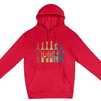 Think Retro Vintage Chess Pieces Player Gifts Chess Coach Premium Pullover Hoodie