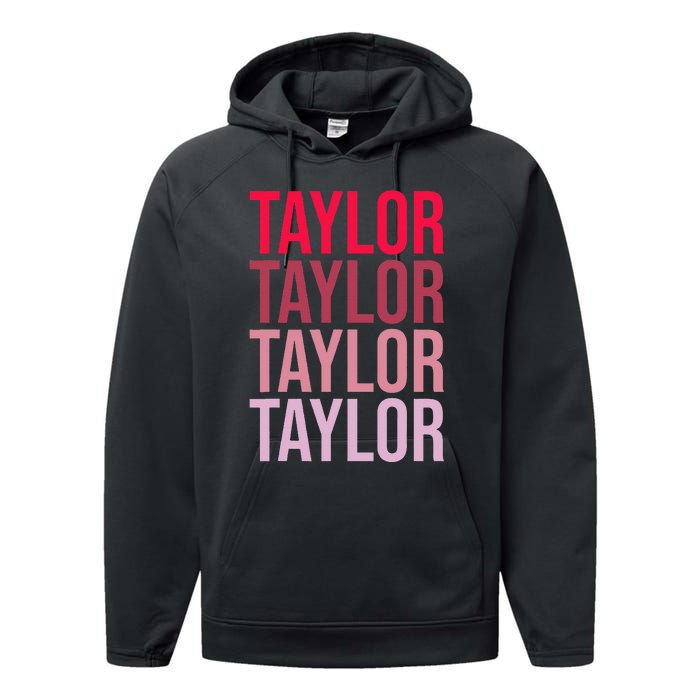 Taylor Retro Wordmark Pattern I love Taylor Performance Fleece Hoodie