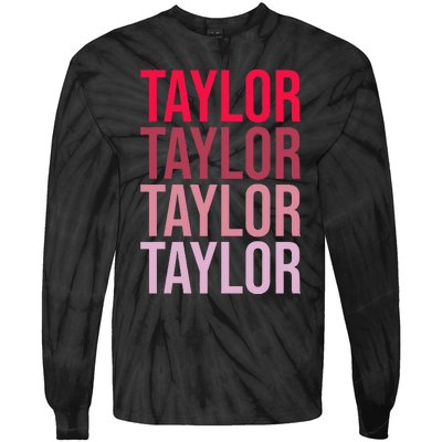 Taylor Retro Wordmark Pattern I love Taylor Tie-Dye Long Sleeve Shirt