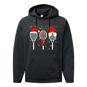 Tennis Racket Wearing Xmas Hat Christmas Tennis Racket Lover Performance Fleece Hoodie