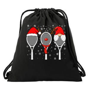 Tennis Racket Wearing Xmas Hat Christmas Tennis Racket Lover Drawstring Bag