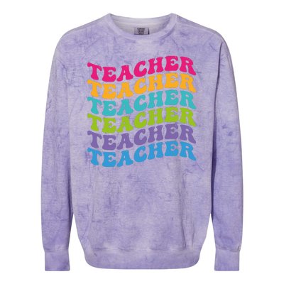 Teacher Retro Word Mashup Colorblast Crewneck Sweatshirt