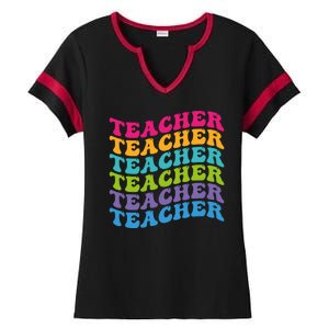 Teacher Retro Word Mashup Ladies Halftime Notch Neck Tee