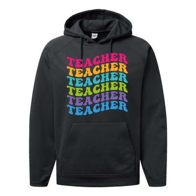 Teacher Retro Word Mashup Performance Fleece Hoodie