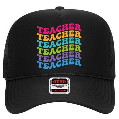 Teacher Retro Word Mashup High Crown Mesh Back Trucker Hat