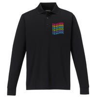 Teacher Retro Word Mashup Performance Long Sleeve Polo